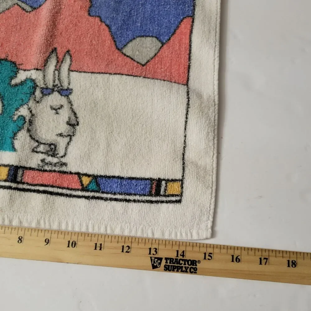Vintage Sandra Boynton CECIL SAYDAH Santa Fe Hand Towel Coyote Wolf Rabbit 80s